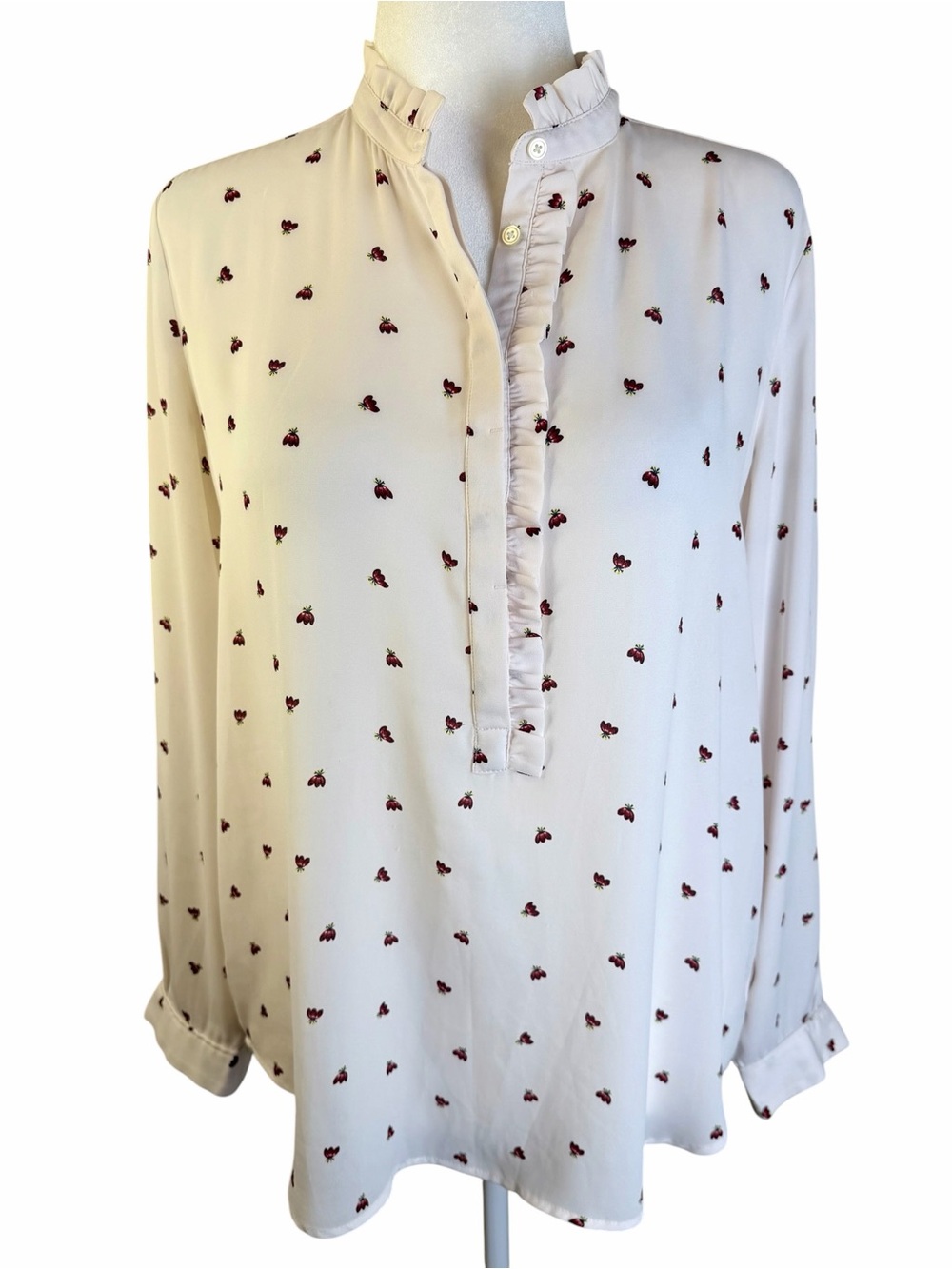 LOFT Pale Pink Ruffle Collar Butterfly Print Blouse Size M